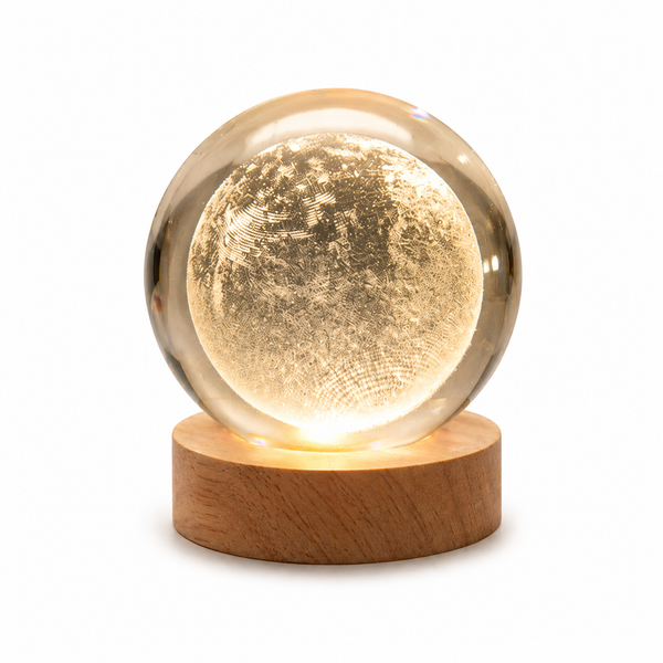 3D Galaxy Crystal Ball Night Lamp|Creative Engraved Night Light|USB Power LED Wooden Base Crystal for Home Decoration Birthday Gift for Teens|Boys, Girls(Warm White)(2.4inch) (Moon lamp-1)